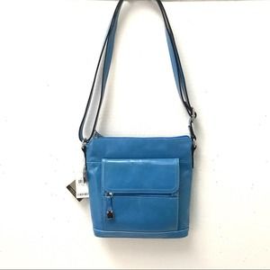 Giani Bernini Blue Glazed Leather Crossbody Bag